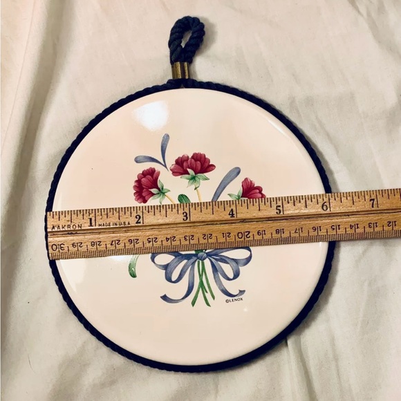 LENOX Poppies on Blue 6" Ceramic Trivet Cork Back, set of 2, vintage - Picture 5 of 5